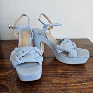 NWOB ANTONIO MELANI Sky Blue Linen Platform Sandals Heels Women's   Size 9.5